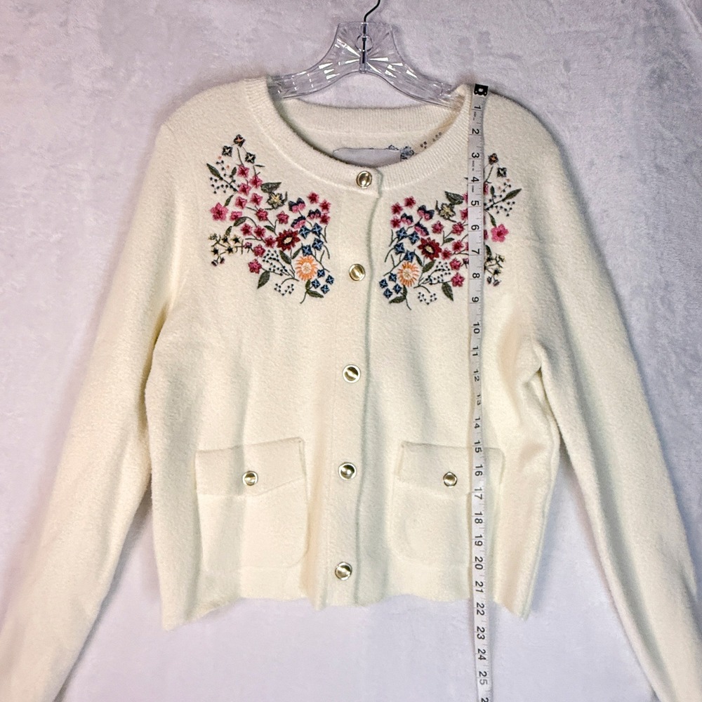 NWT Anthropologie NVLT Button Front Embroidered Knit Lady Jacket Ivory M - Picture 5 of 13